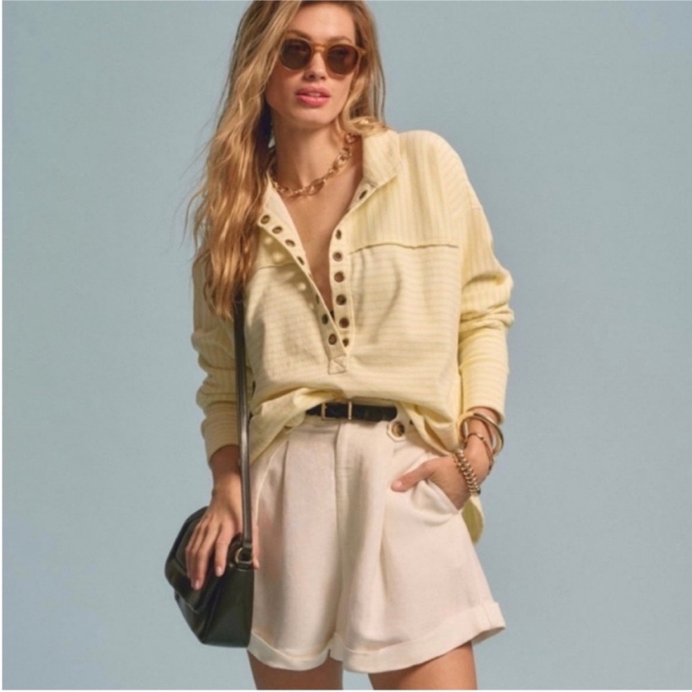 Pilcro Yellow Button-Up Sweatshirt